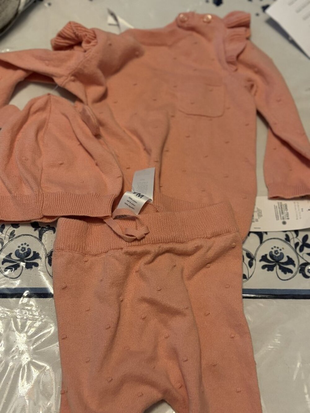Carters size 9 months 3 piece girl's peach outfit NWT hat / shirt / pants